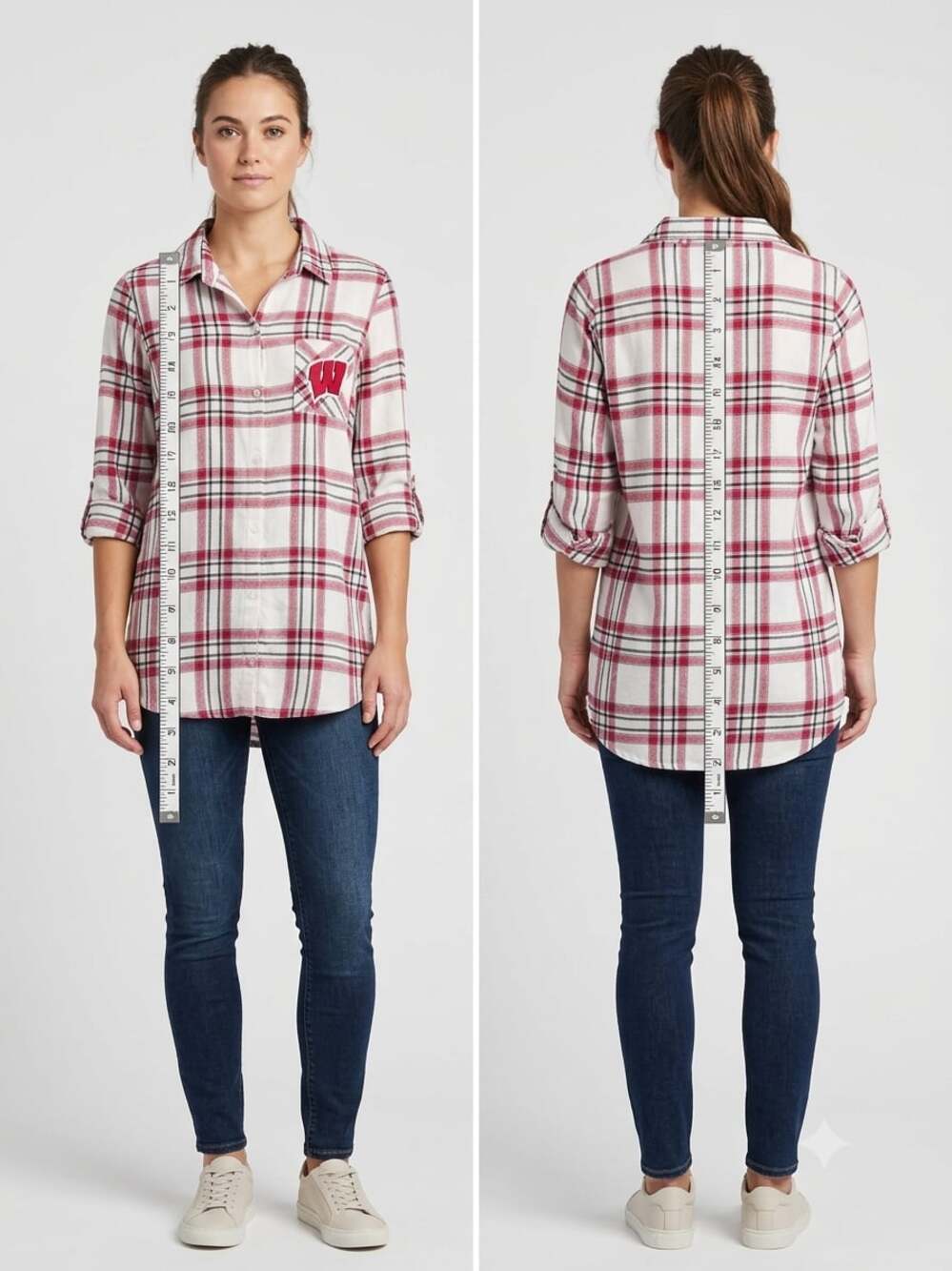 Liv Casual Ladies Wisconsin Badgers Plaid Sleepwear Boyfriend Button-Down Shirt